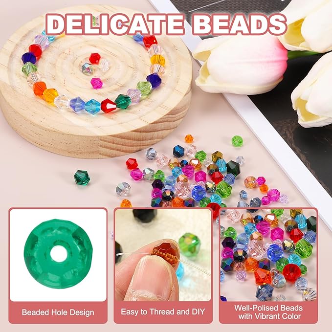 PATIKIL 1000pcs 4mm Bicone Glass Crystal Beads, Faceted Glass Spacer Beads - Image 3