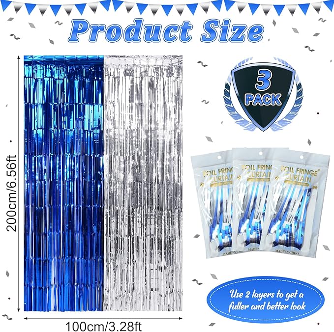 3Pack 3.3Ft x 6.6Ft Graduation Foil Fringe Curtain Backdrop Decorations - Image 3