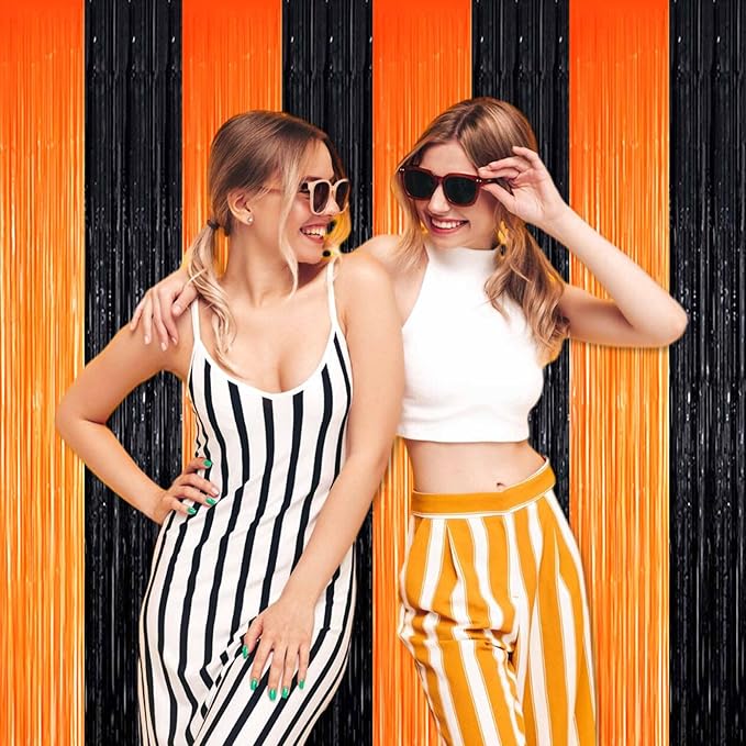 3 Pack Black Orange Foil Fringe Curtains Backdrop, 3.28 x 9.8 Ft Metallic - Image 4