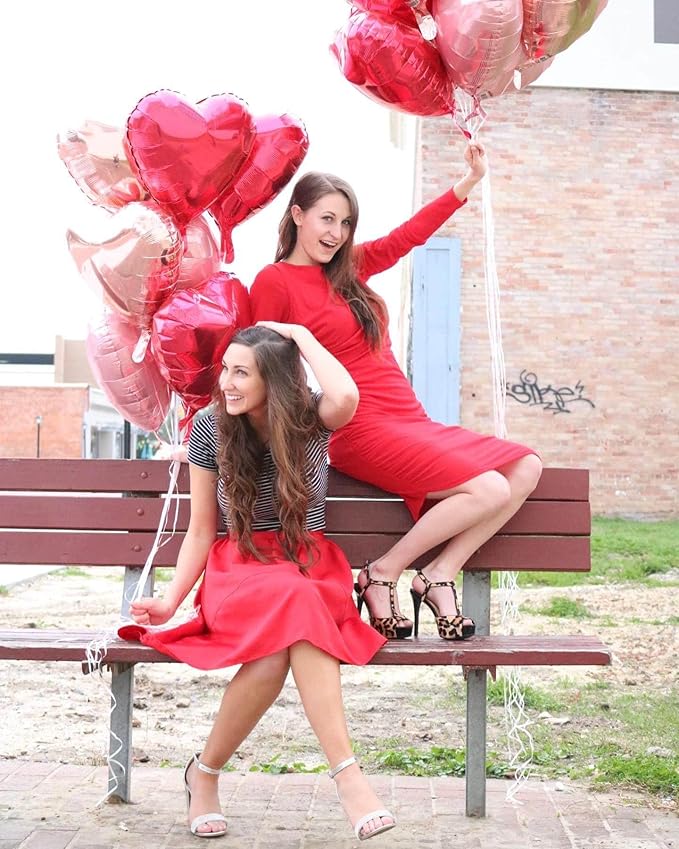 Red Heart Shaped balloons Pack of 12, 18 Inch Silver Love Valentine Balloons - Image 7