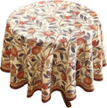 patdrea Designer Linen Small Round Tablecloth, Vintage Pomegranates and Leaves by Welcometopatdrea