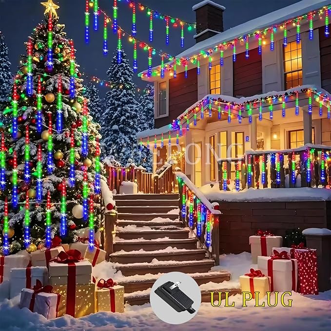 Meteor Shower Outdoor Christmas Lights 32 Tube 768LEDs Snow Falling Rain - Image 4