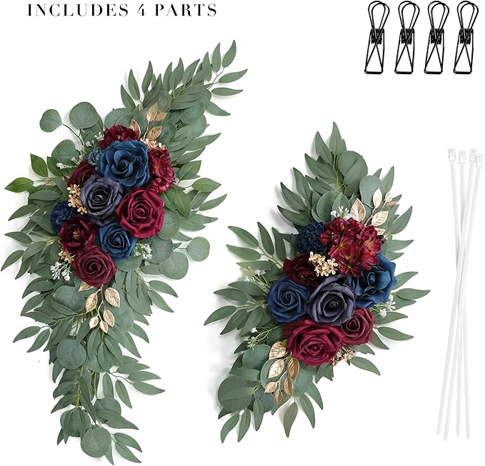 Artificial Navy Blue Wedding Arch Flower Swags Set of 2 - Image 5
