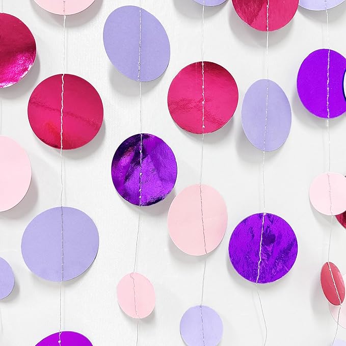 Pink and Purple Party Decorations Circle Dots Garland Hot Pink Lavender Hanging - Image 5