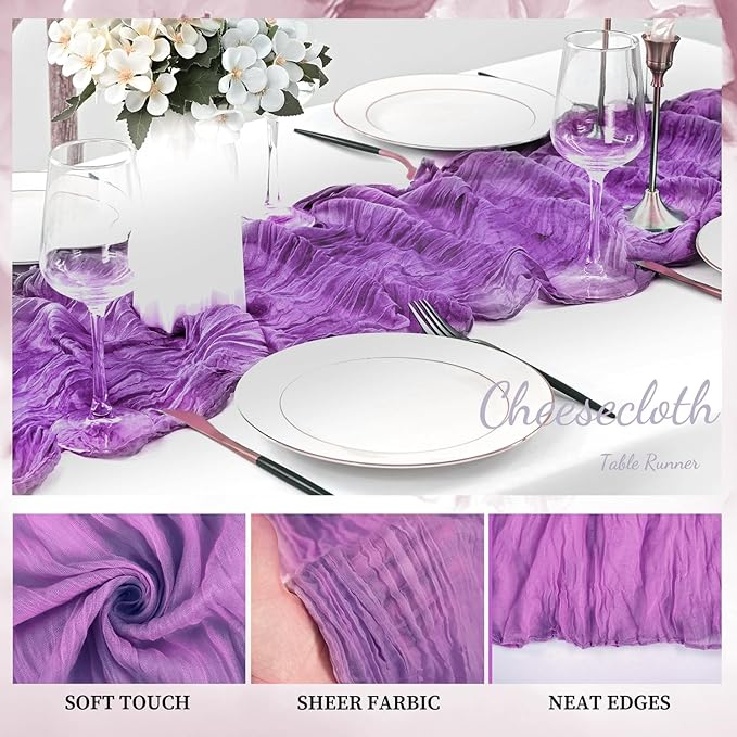 12 Pack Purple Cheesecloth Table Runner 10FT Boho Fabric Rustic Cheese Cloth - Image 3