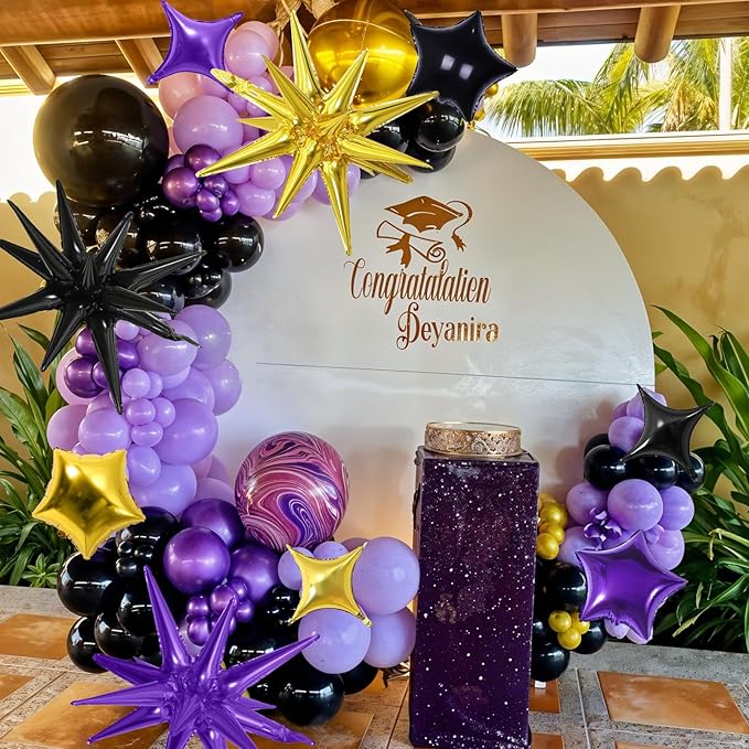Star Balloons, 22in Purple Black and Gold Star Balloons Foil 10in 4-Pointed & - Image 5