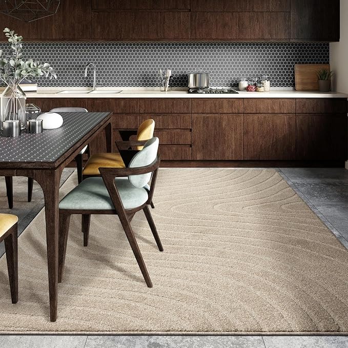 LUXE WEAVERS Modern Geometric Wave Beige 4x6 Area Rug - Image 4