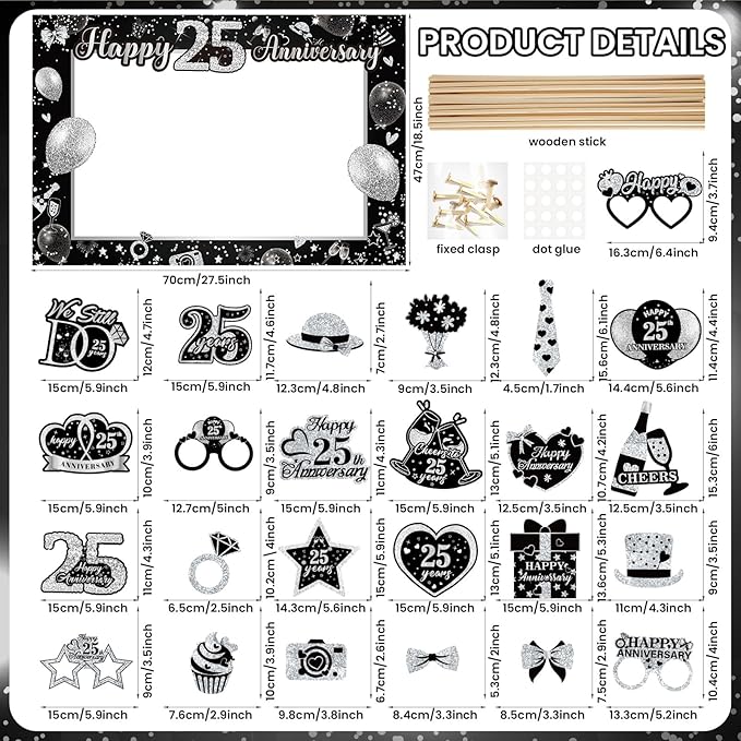 25th Wedding Anniversary Decorations Black Sliver 25th Wedding Anniversary - Image 2