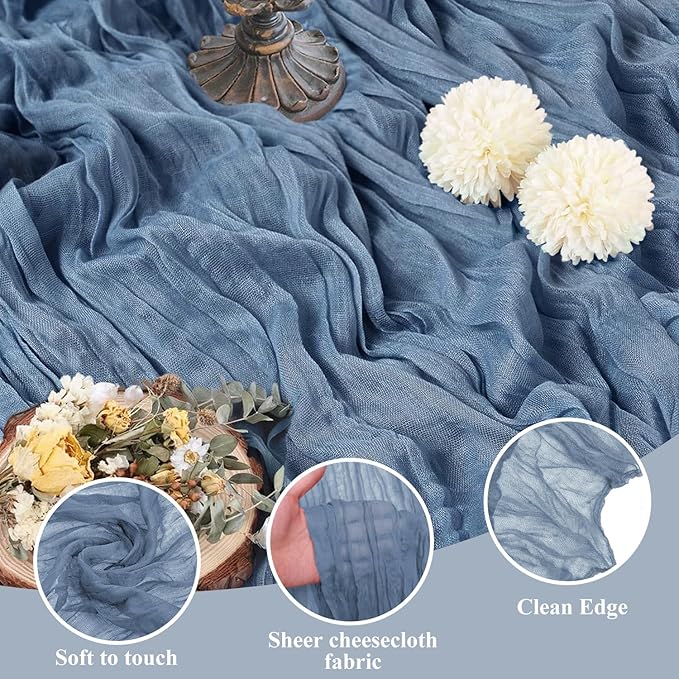 Asee'm 12pcs Cheesecloth Table Runner 120 Inches Long Dusty Blue Boho Gauze - Image 3