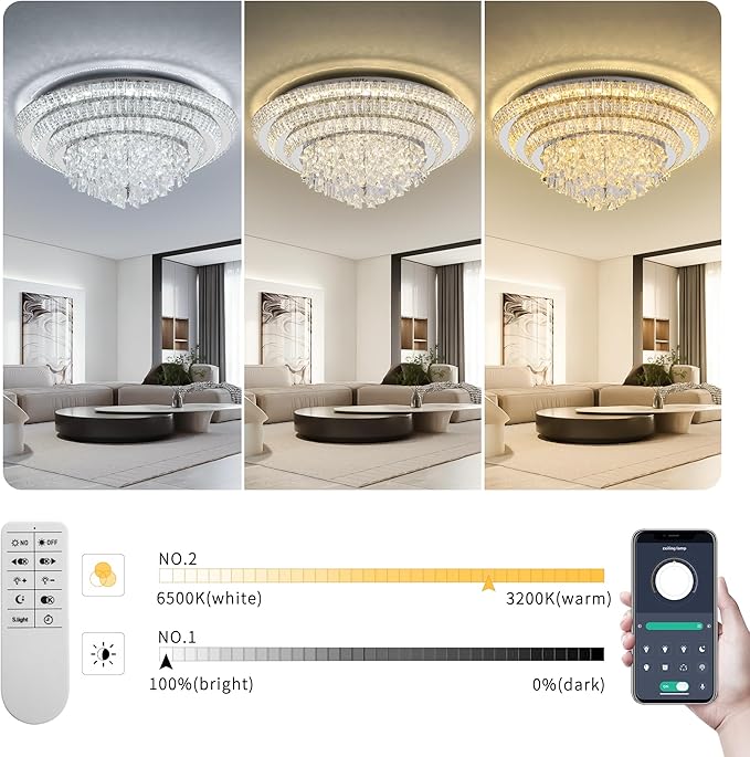 30 inch Crystal Silver Ceiling-Light Flush Mount - Image 3