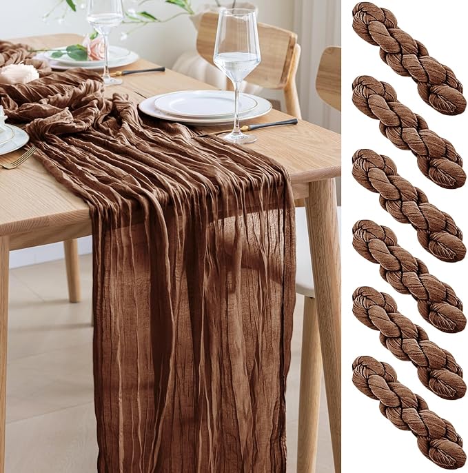Asee'm 6pcs Cheesecloth Table Runner 120 Inches Long Brown Boho Gauze Cheese by Aseem