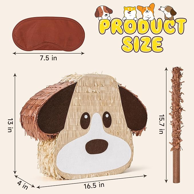 Dog Pinatas Bundle with a Blindfold and a Bat, Animal Theme Party, Puppy Pinata - Image 2