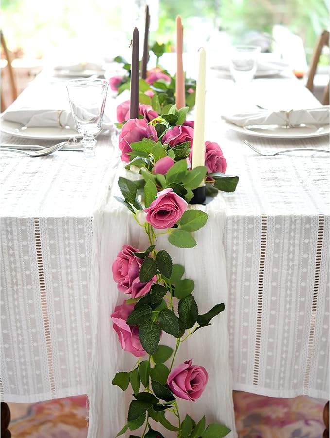 FiveSeasonStuff 29 Ft 4 Pack Rose Silk Flower Garland Artificial Flowers - Image 2