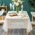 Lace Tablecloth Leaf Pattern Warp Knitting Fabric Solid White Rectangle/Oblong by GLORYSEASON