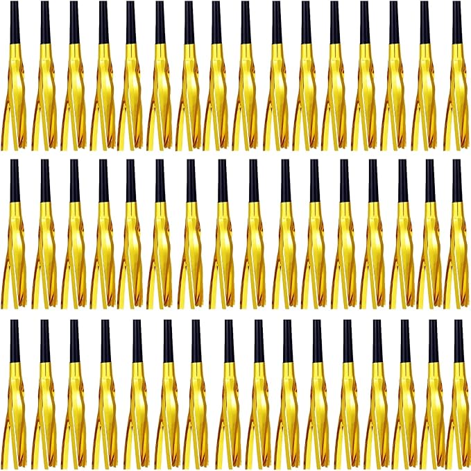 48 Pcs Gold Noise Makers Glitter Metallic Fringed Noise Makers Horns by LCPQMZGH