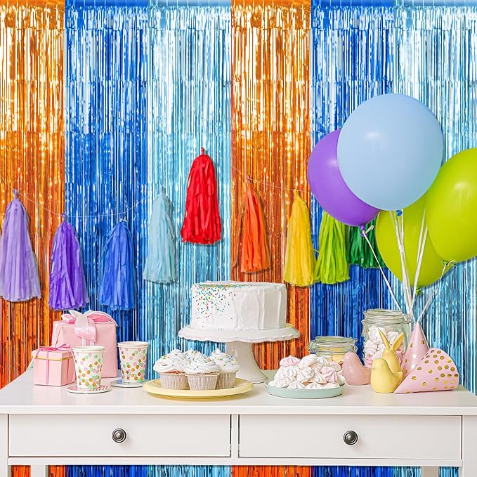 3 Pack 3.3X6.6Ft Blue Dog Foil Fringe Curtains Backdrop Decorations - Image 7