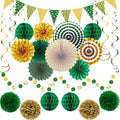 Green Gold Party Decorations Paper Fans, Graduation Season Hanging Glitter by YIOTJUNL