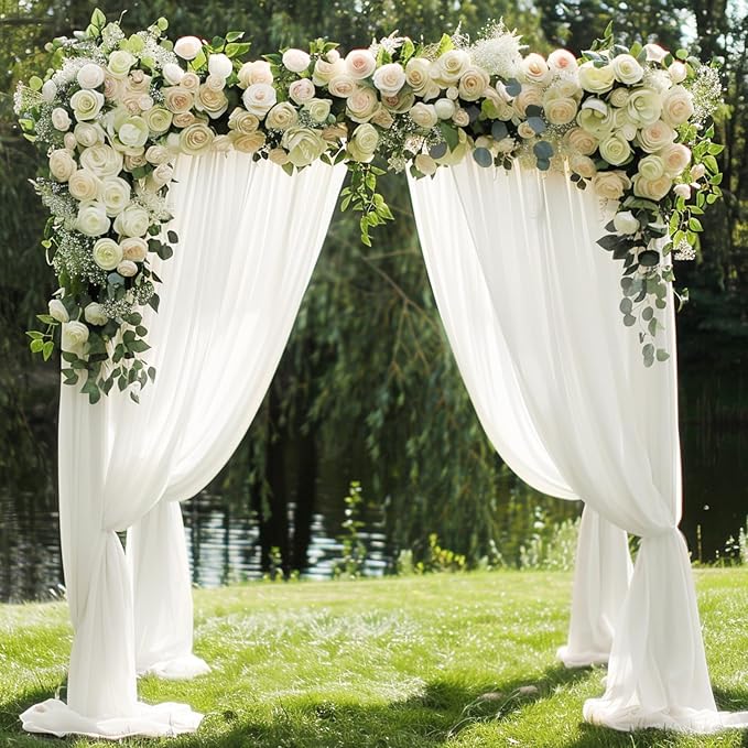 Wokceer Wedding Arch Draping Fabric 2 Panels 28.7" x 20FT Ivory Drapes Sheer - Image 6