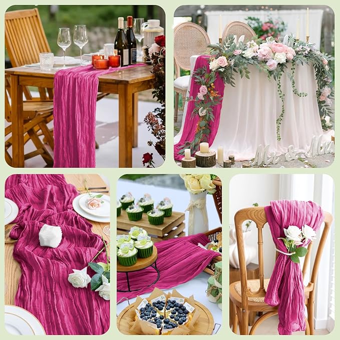 Asee'm 2pcs Cheesecloth Table Runner 120 Inches Long Fuchsia Boho Gauze Cheese - Image 7