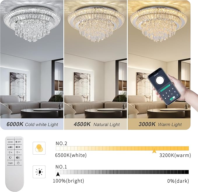 24 inch Crystal Silver Ceiling-Light Flush Mount - Image 3
