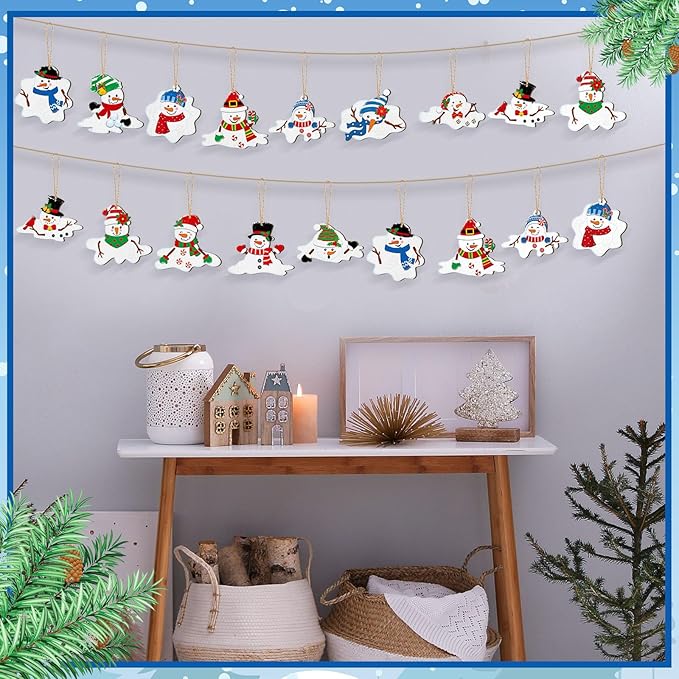 Suzile 36 Pcs Christmas Wooden Ornaments Melting Snowman Style Hanging Decor - Image 7
