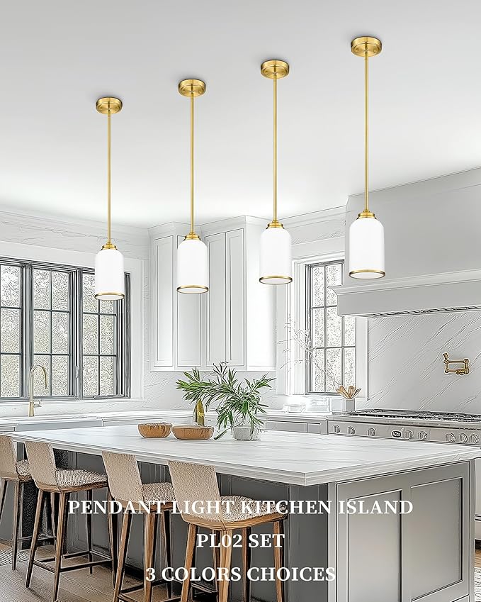 LIROUVET 2 Pack Pendant Lights, Vintage Hanging Lamp, Brushed Gold Pendant - Image 3