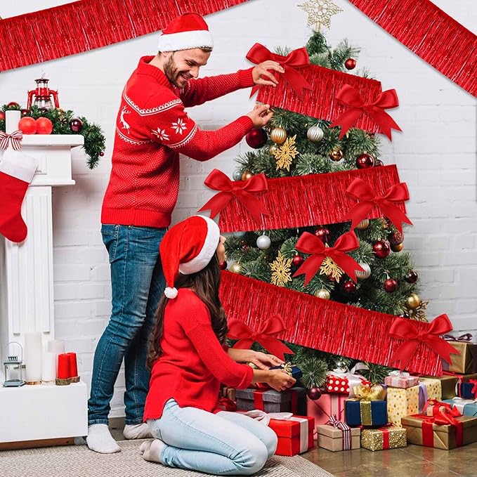 4 Pack 10 Ft Red Foil Fringe Garland Metallic Streamers Tinsel Banner Wall - Image 6