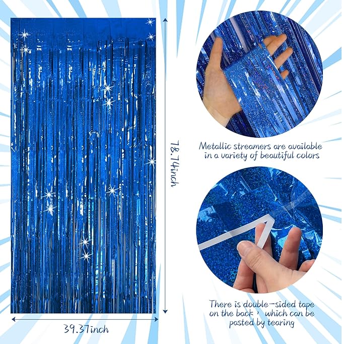 Tinsel Curtain Party Backdrop Blue Birthday Decorations 10 Packs Glitter Foil - Image 7