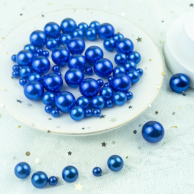 150Pcs Dark Blue Polished No Hole Faux Pearl Beads - Image 5