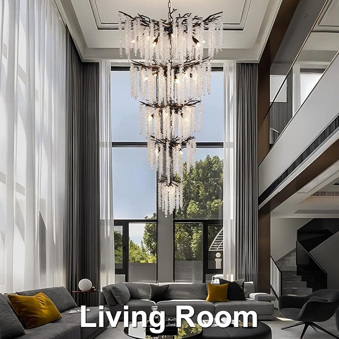 118'' Black Branch High Ceiling Chandelier, 28-Light Modern Long Tree - Image 7