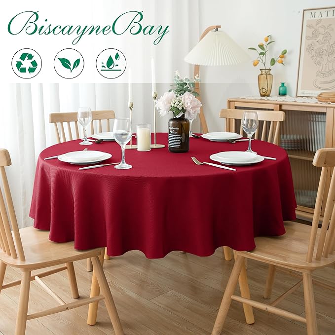 Biscaynebay Textured Fabric Round Christmas Tablecloths 70", Wedding & Parties - Image 2