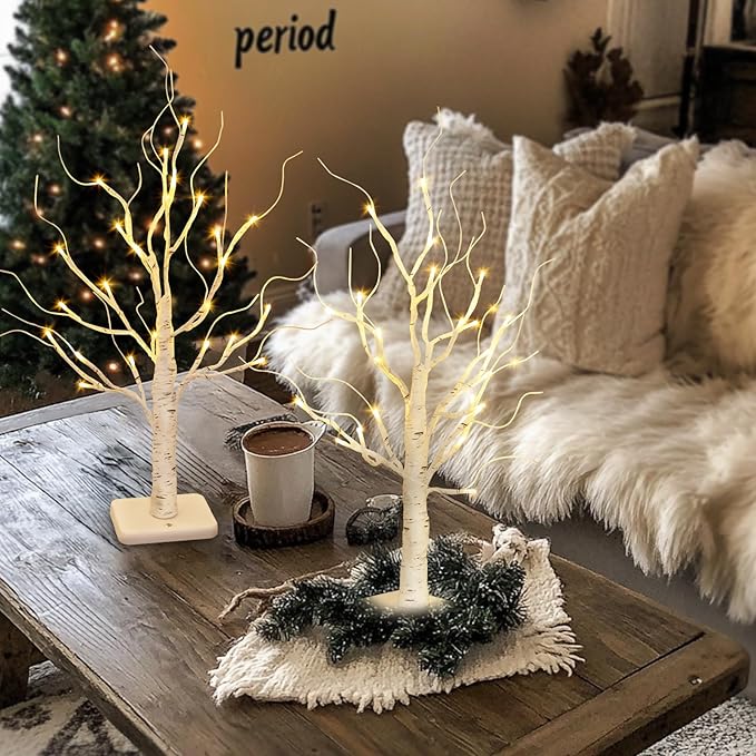 Vanthylit 2 Pcs Lighted Birch Tree Battery Powered Tabletop Tree Decorations - Image 9
