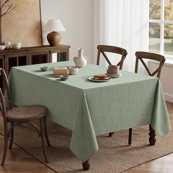 MIULEE Sage Green Linen Tablecloth 60x84 Inch Rectangle Table Cloth Waterproof - Image 6