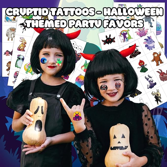 96PCS Cute Cryptid Temporary Tattoos Themed Halloween Birthday Party - Image 3