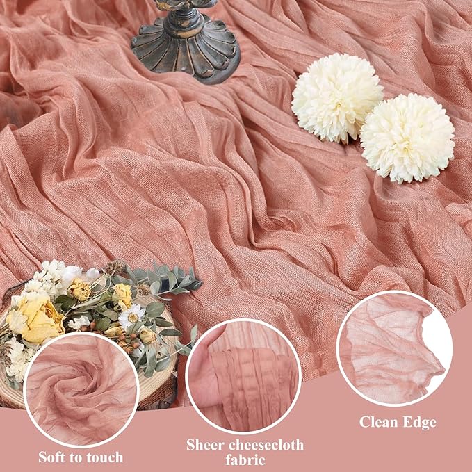 Asee'm 12pcs Cheesecloth Table Runner 120 Inches Dark Rose Boho Gauze Cheese - Image 3