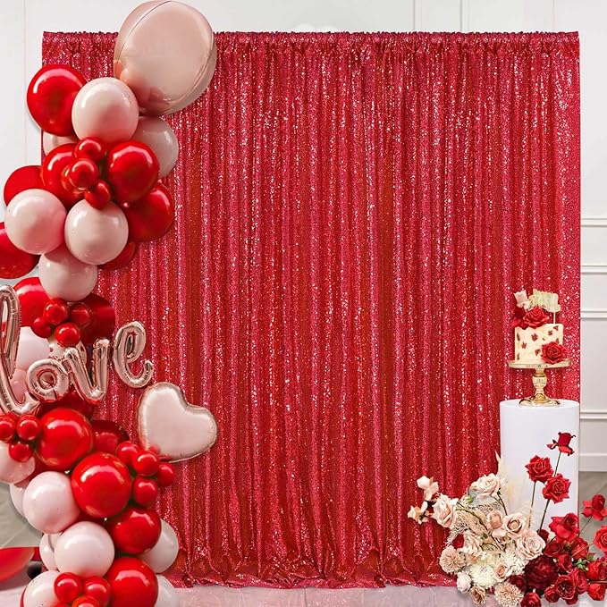 8ft x 8ft Red Sequin Backdrop Party Backdrop Curtain - Image 3