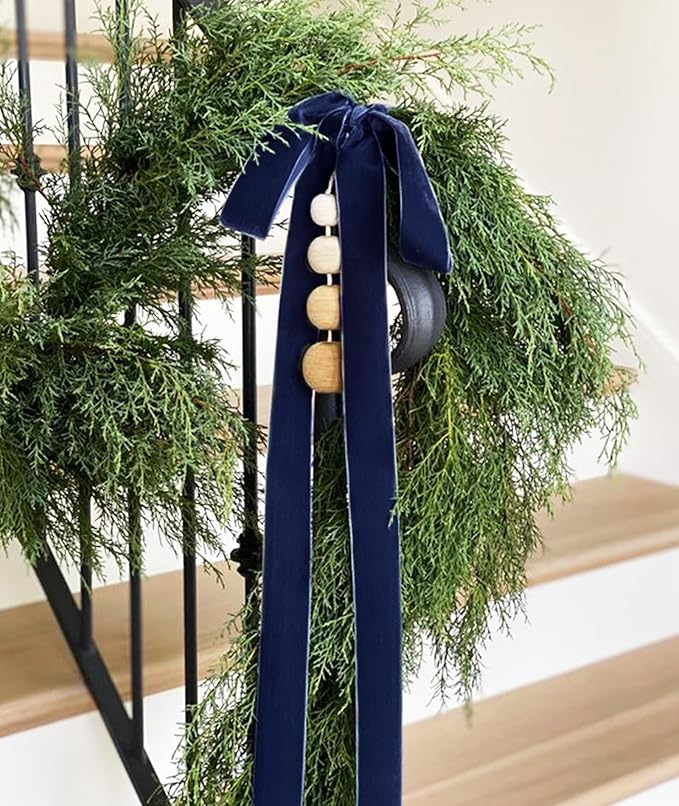Navy Blue Christmas Velvet Ribbon - Image 4