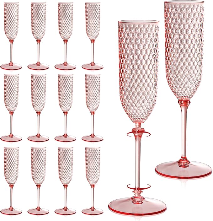 24 Pack Pink Detachable 2 piece Champagne Flutes 5.5 Oz Unbreakable Plastic by XUWAIDSGN