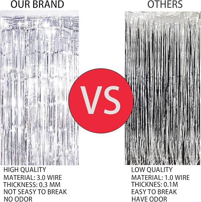 Keyali 3 Pack 3.3 * 8.3 ft Foil Curtain Metallic Tinsel Fringe Curtains Photo - Image 3