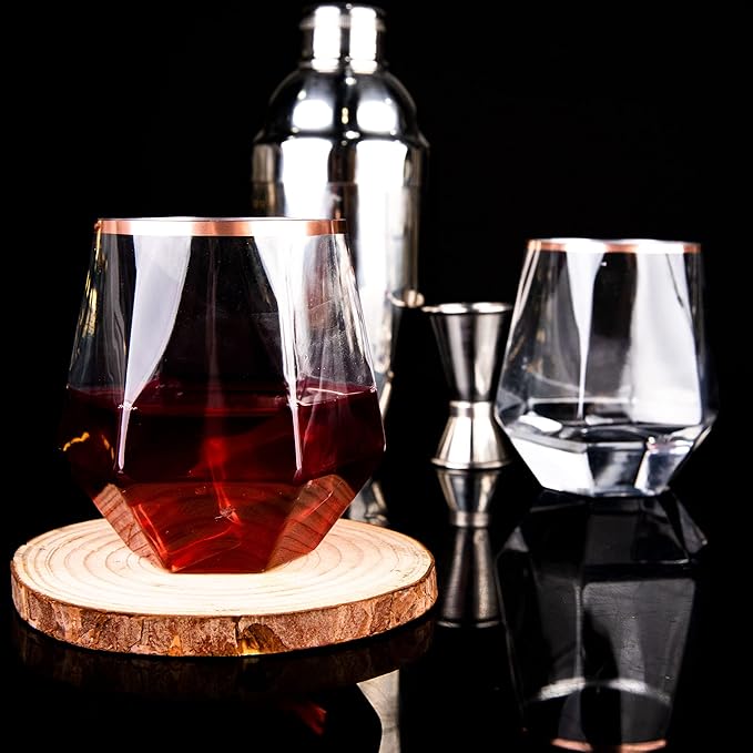 LUODA 32 Pack Rose Gold Diamond Wine Glasses, 12 Oz Stemless Rose Gold Rim Wine - Image 6