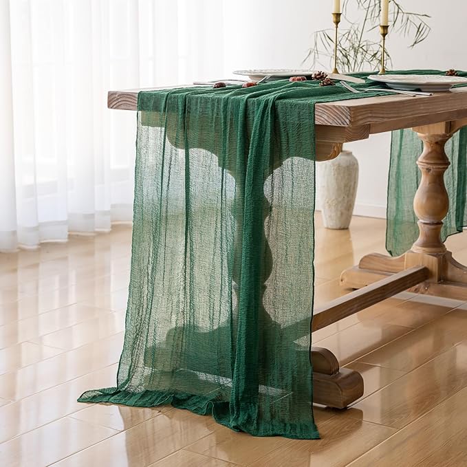 6pcs Emerald Green Cheesecloth Table Runner Gauze 120 Inch 10 FT Rustic Boho - Image 2