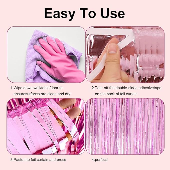 2 Pack 3.28 ft x 6.56 ft Pink Tinsel Curtain Party Backdrop Decorations - Image 6