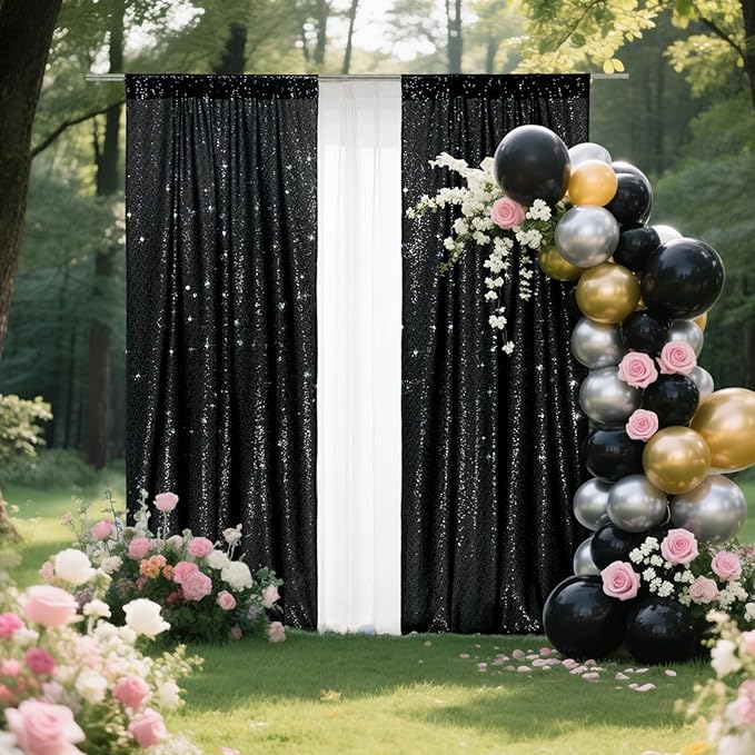 SquarePie Sequin Backdrop Curtain 2FT x 8FT Black - Image 5