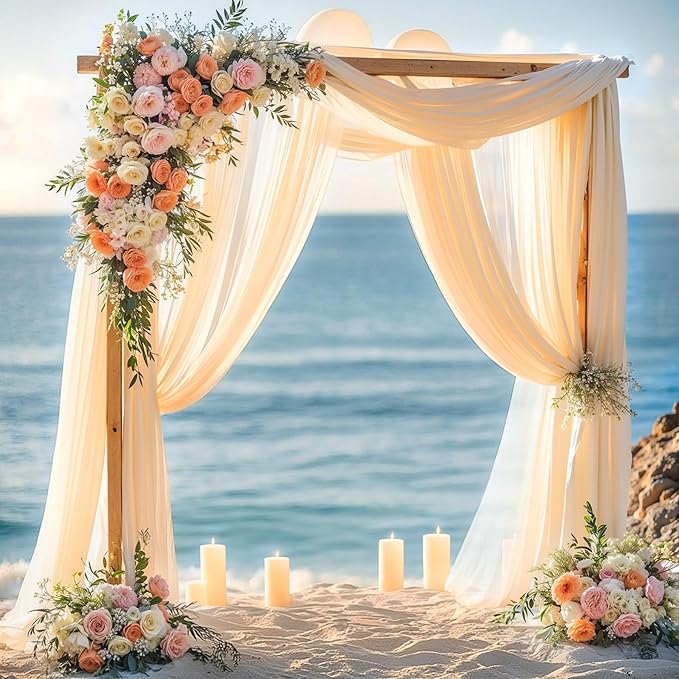 Wedding Arch Draping Fabric, 1 Panel 28" x 19Ft Champagne Sheer Backdrop Curtain - Image 4