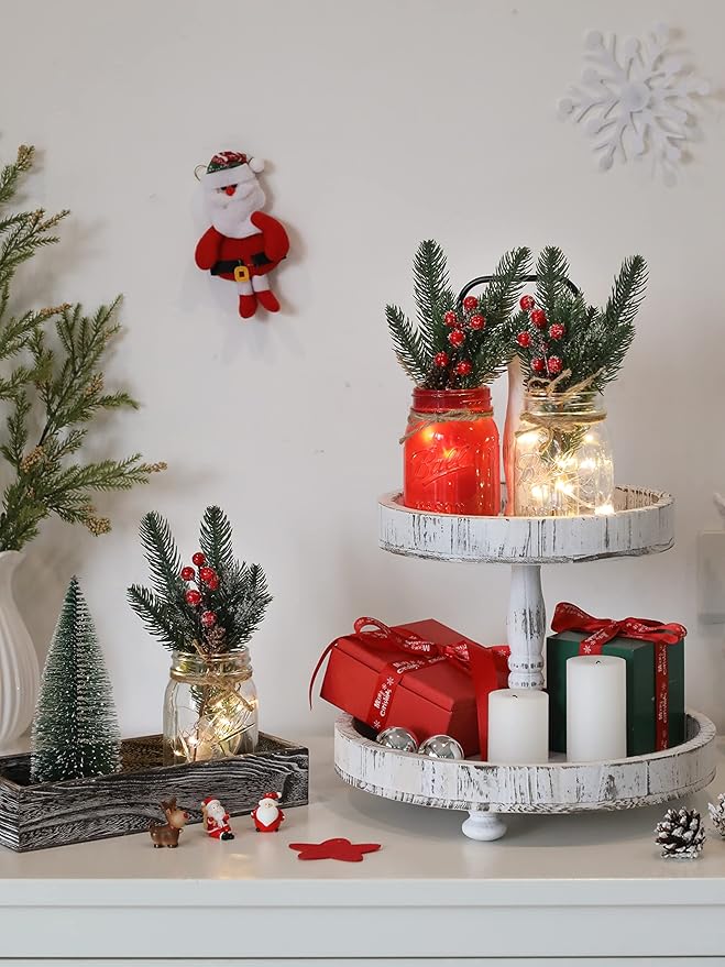 Christmas Mason Jars, Christmas Centerpiece Table Settings, Wood Tray - Image 5