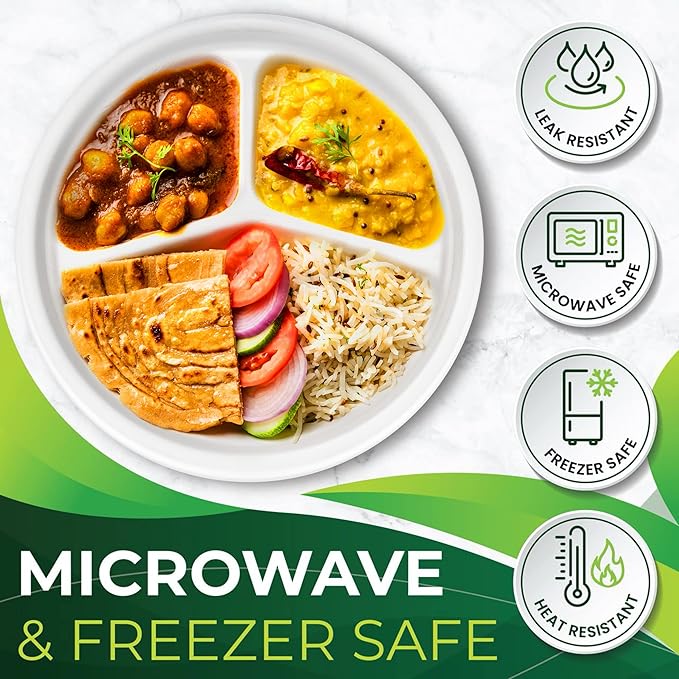 150-Piece 100% Compostable 10in Paper Plates, 3-Compartment Heavy Duty - Image 5