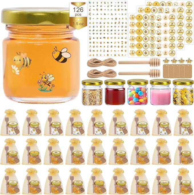 126 Pcs 1.5 oz Mini Round Glass Honey Jars by BGraceyyMoments