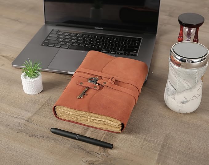 Leather Journal with Lined and Unlined Deckle Edge Paper 8x6 inch and Vintage - Image 9