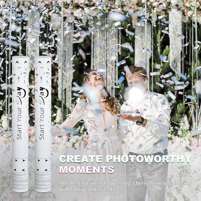 confetti Cannons, 15 Inch+Longer Confetti Shooters Party Poppers, WORKKEEP - Image 2