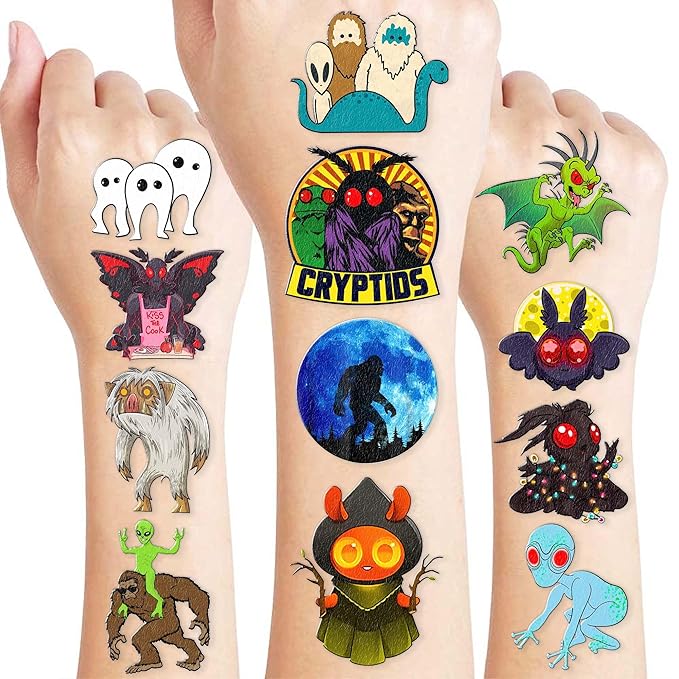 96PCS Cute Cryptid Temporary Tattoos Themed Halloween Birthday Party by frawharmone